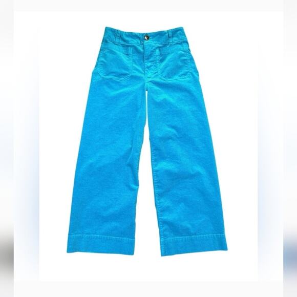 AnthropologieThe Colette Crop Wide Leg Corduroy Pants Jeans Turquoise Sz 23 - Picture 6 of 9